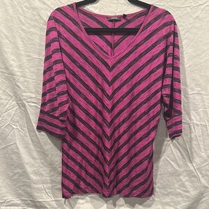 Apt. 9 Pink and Black Striped Scope-Neck Blouse